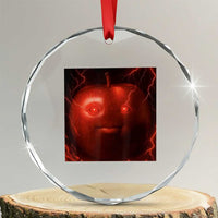 Evil Freaky Apple Meme Crystal Glass Ornament Creepy Dark AI Fruit Face With Glowing Eyes - Wonder Print Shop