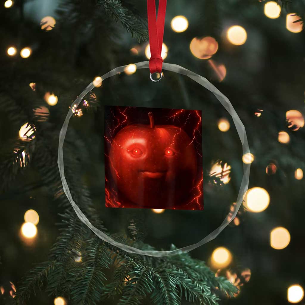 Evil Freaky Apple Meme Crystal Glass Ornament Creepy Dark AI Fruit Face With Glowing Eyes - Wonder Print Shop