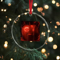 Evil Freaky Apple Meme Crystal Glass Ornament Creepy Dark AI Fruit Face With Glowing Eyes - Wonder Print Shop