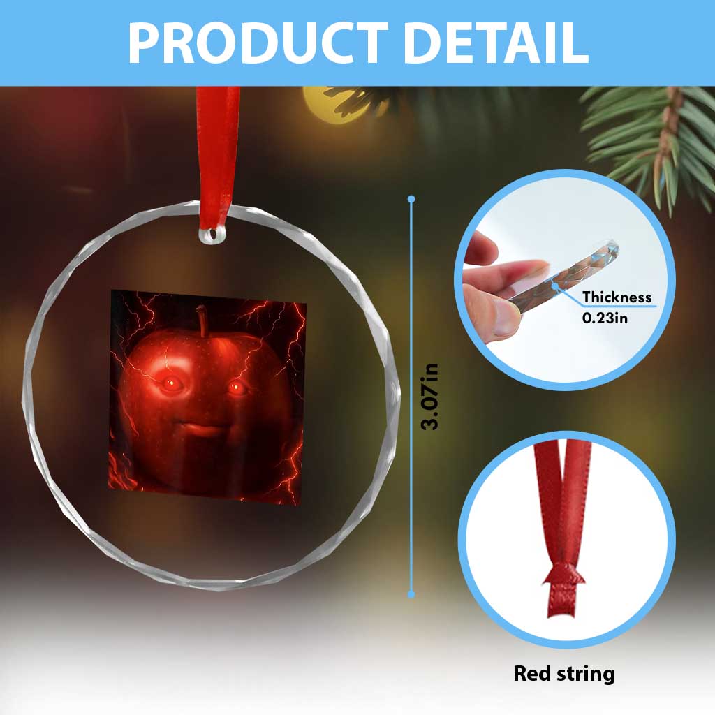 Evil Freaky Apple Meme Crystal Glass Ornament Creepy Dark AI Fruit Face With Glowing Eyes - Wonder Print Shop