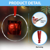 Evil Freaky Apple Meme Crystal Glass Ornament Creepy Dark AI Fruit Face With Glowing Eyes - Wonder Print Shop