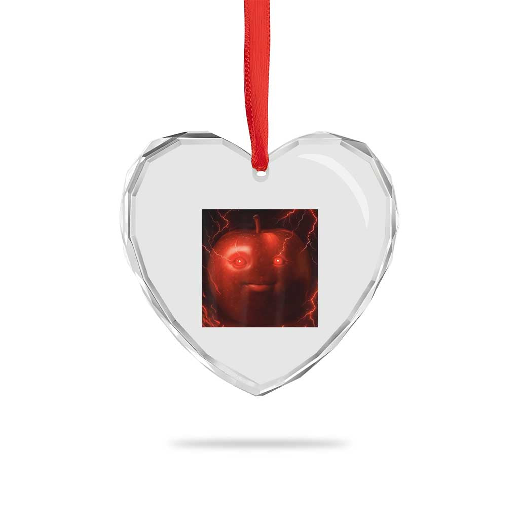 Evil Freaky Apple Meme Heart Crystal Glass Ornament Creepy Dark AI Fruit Face With Glowing Eyes - Wonder Print Shop