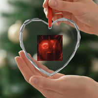 Evil Freaky Apple Meme Heart Crystal Glass Ornament Creepy Dark AI Fruit Face With Glowing Eyes - Wonder Print Shop