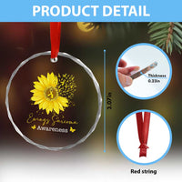 Ewings Sarcoma Awareness Crystal Glass Ornament Yellow Flower Petal Ribbons Sunflower
