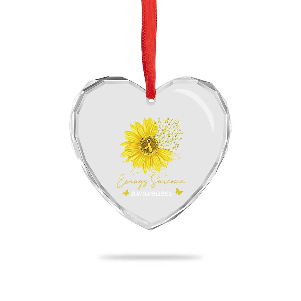 Ewings Sarcoma Awareness Heart Crystal Glass Ornament Yellow Flower Petal Ribbons Sunflower