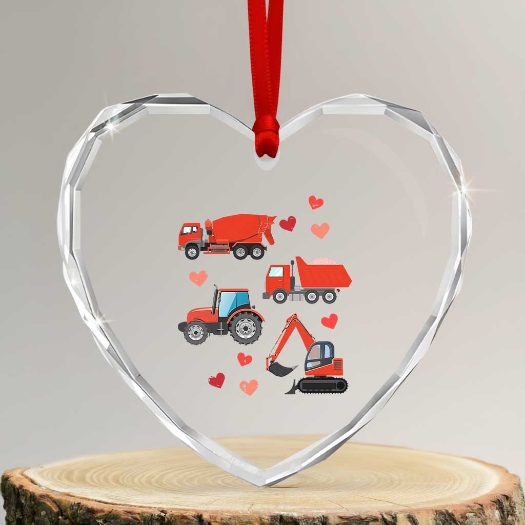 Excavator Construction Heart Crystal Glass Ornament Car Tractor Truck Lovers - Wonder Print Shop