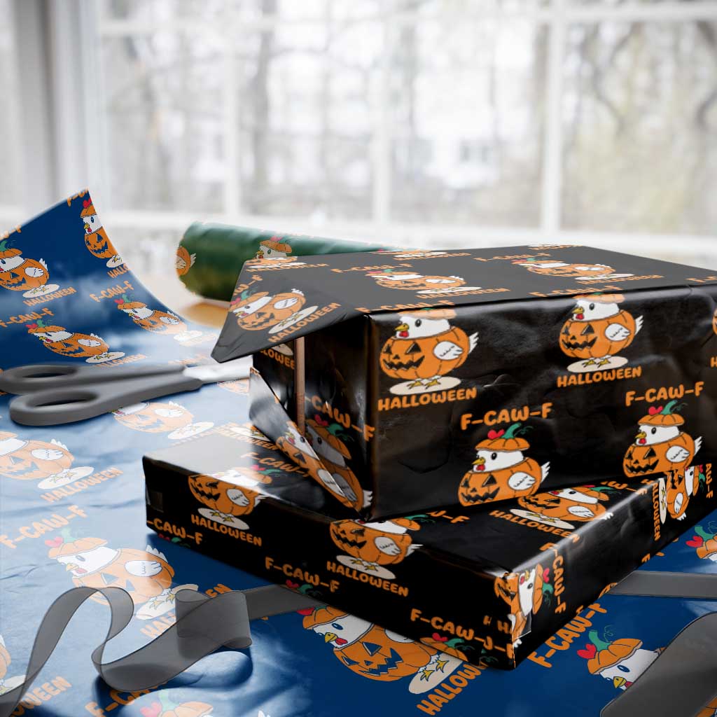 F Caw F Chicken Cute Halloween Costume Wrapping Paper Roll Funny Jack O LAttern Poultry Meme Fall Vibes - Wonder Print Shop