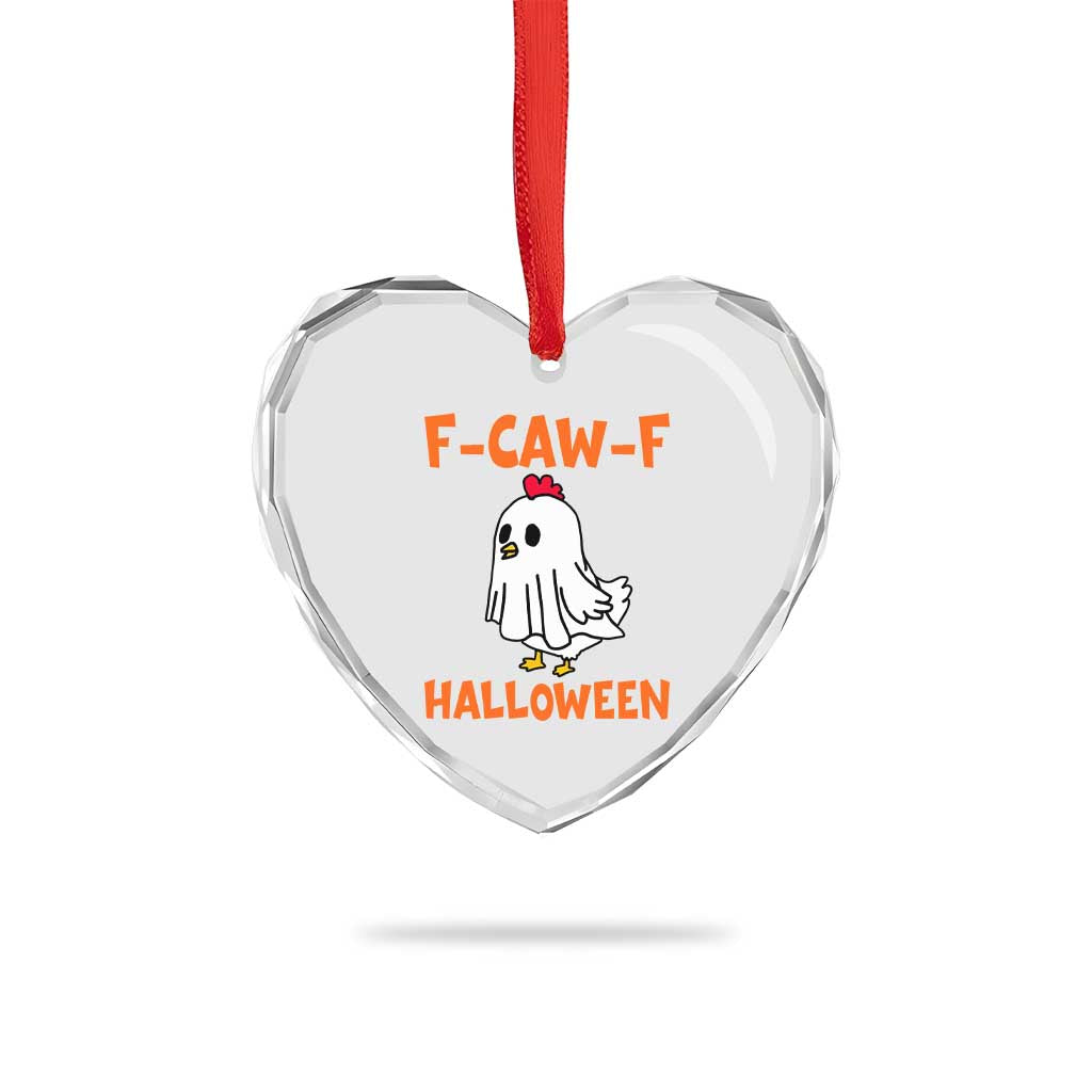 F Caw F Ghost Chicken Costume Heart Crystal Glass Ornament Funny Cute Halloween Poultry Lover - Wonder Print Shop