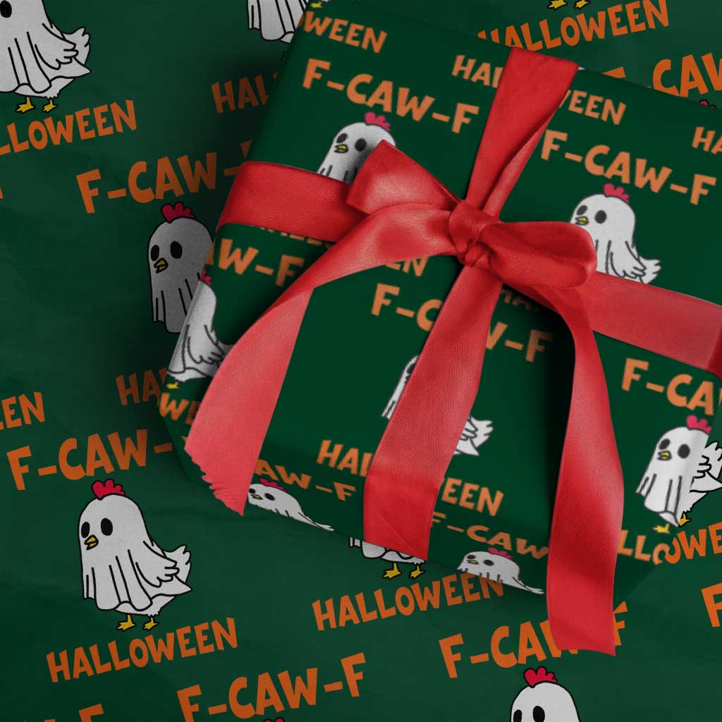 F Caw F Ghost Chicken Costume Wrapping Paper Roll Funny Cute Halloween Poultry Lover