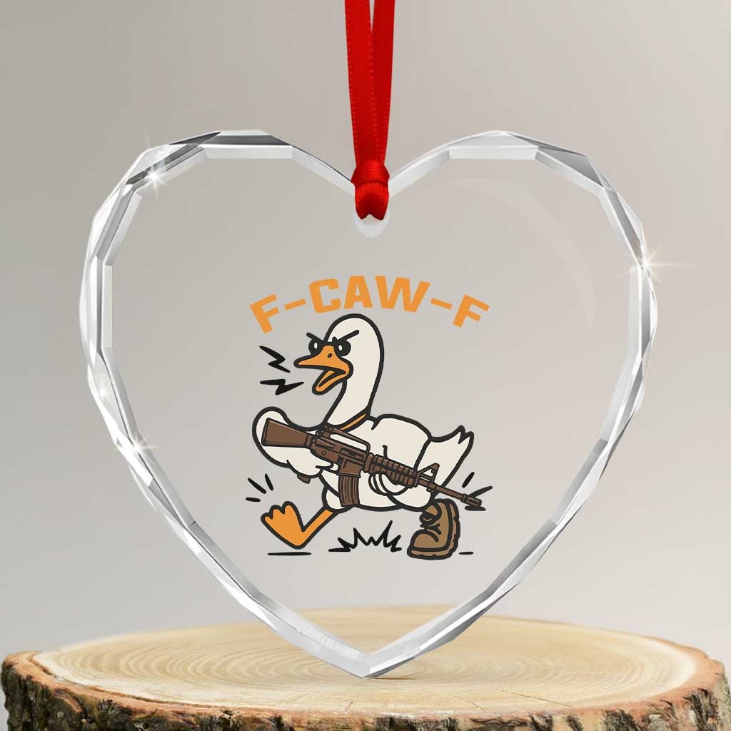 F Caw F Goose With Gun Heart Crystal Glass Ornament Funny Rebellious Gift - Wonder Print Shop
