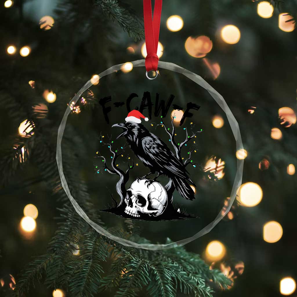 F Caw F Gothic Christmas Raven Crystal Glass Ornament With Skull Funny Dark Holiday Humor Spooky Season - Wonder Print Shop