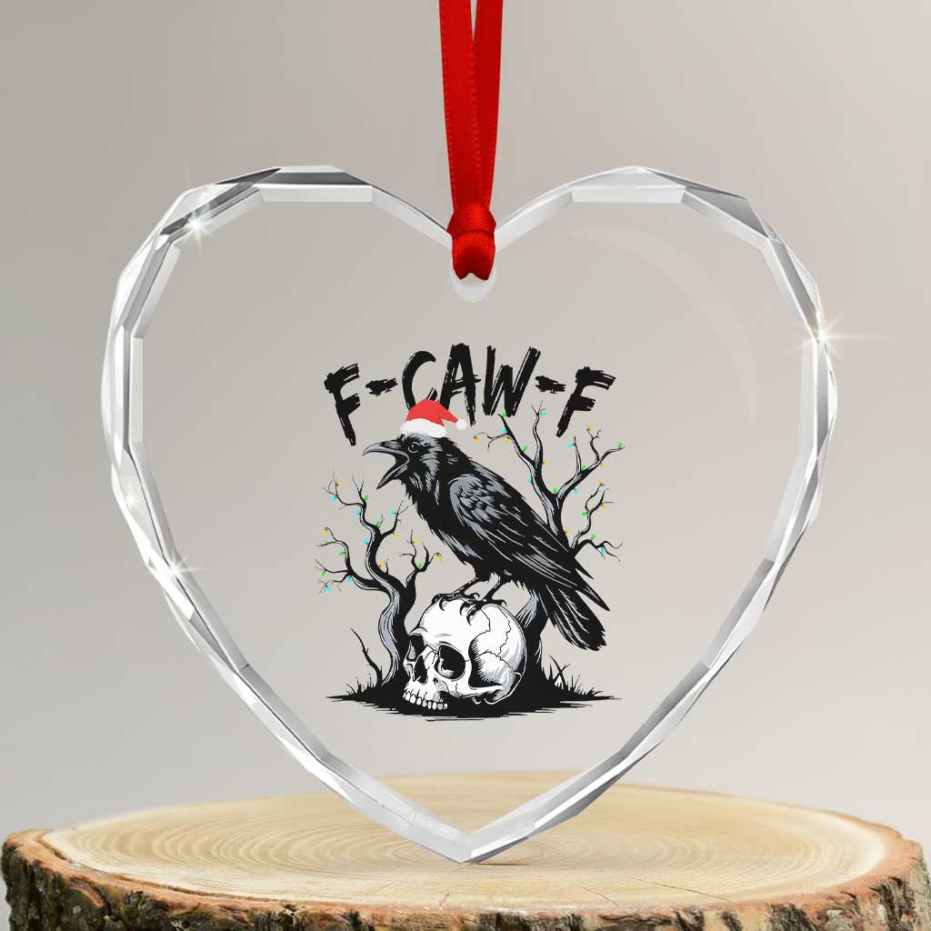 F Caw F Gothic Christmas Raven Heart Crystal Glass Ornament With Skull Funny Dark Holiday Humor Spooky Season - Wonder Print Shop