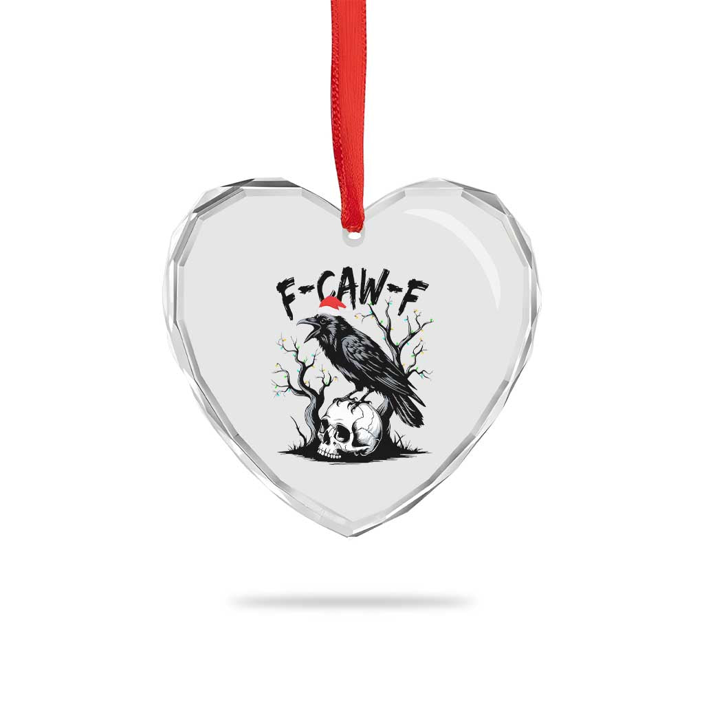 F Caw F Gothic Christmas Raven Heart Crystal Glass Ornament With Skull Funny Dark Holiday Humor Spooky Season - Wonder Print Shop