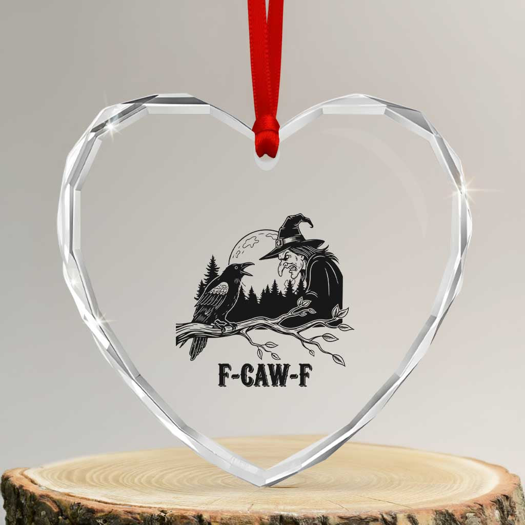F Caw F Gothic Raven and Witch Heart Crystal Glass Ornament Funny Halloween Spooky October Vibes - Wonder Print Shop