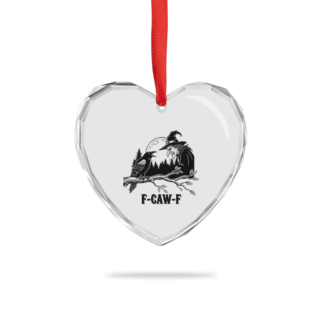 F Caw F Gothic Raven and Witch Heart Crystal Glass Ornament Funny Halloween Spooky October Vibes - Wonder Print Shop