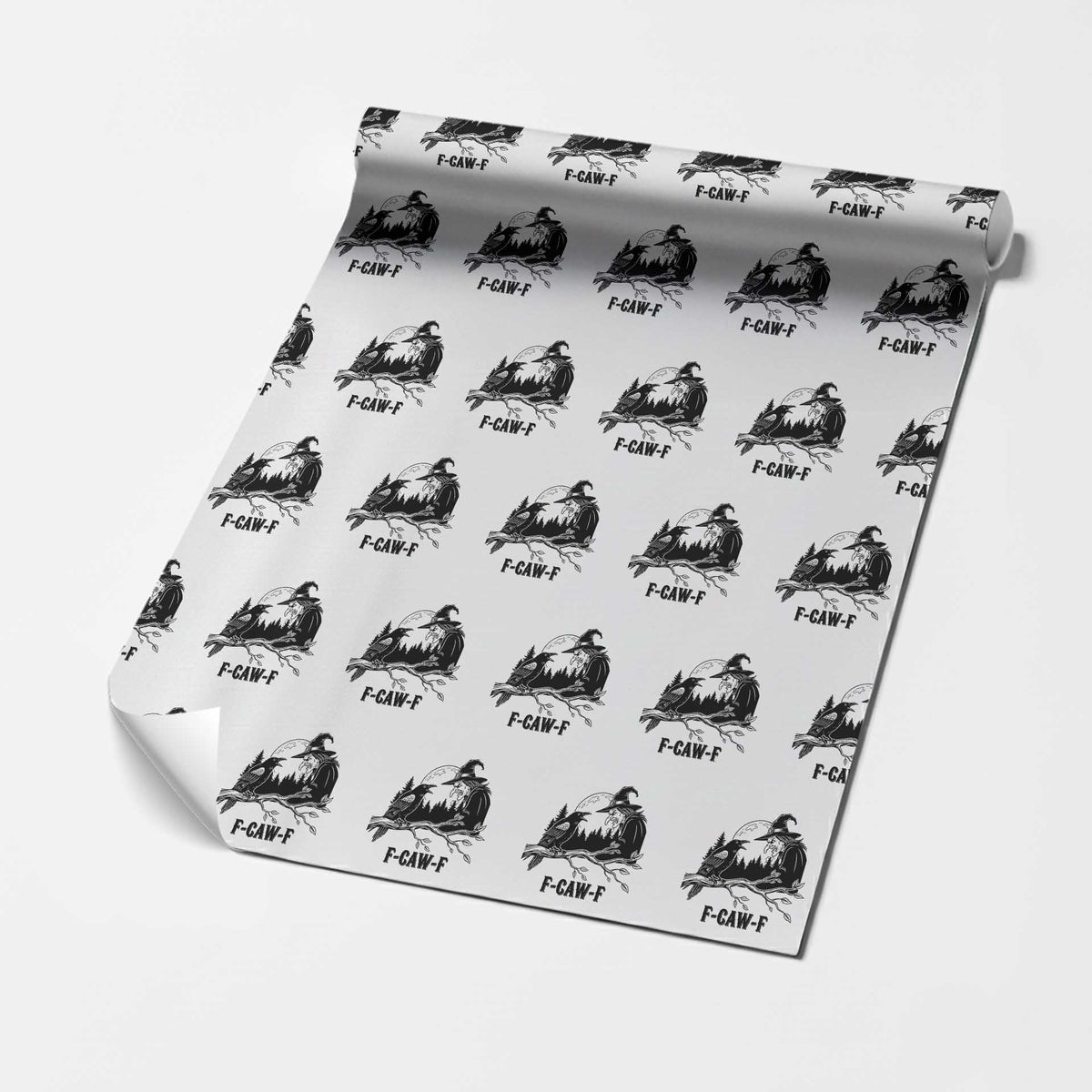 F Caw F Gothic Raven and Witch Wrapping Paper Roll Funny Halloween Spooky October Vibes - Wonder Print Shop