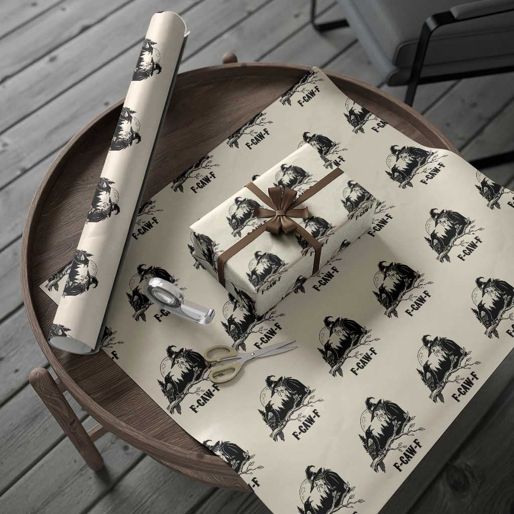 F Caw F Gothic Raven and Witch Wrapping Paper Roll Funny Halloween Spooky October Vibes - Wonder Print Shop