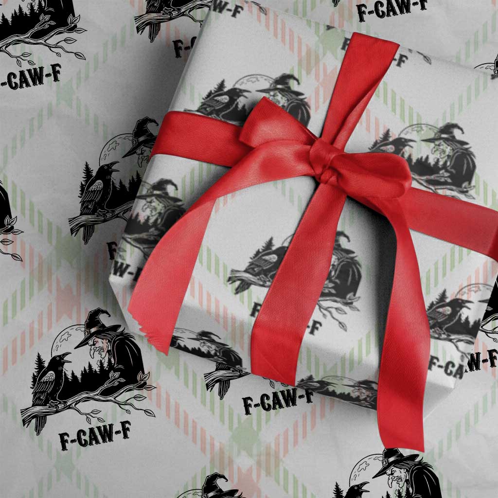 F Caw F Gothic Raven and Witch Wrapping Paper Roll Funny Halloween Spooky October Vibes - Wonder Print Shop