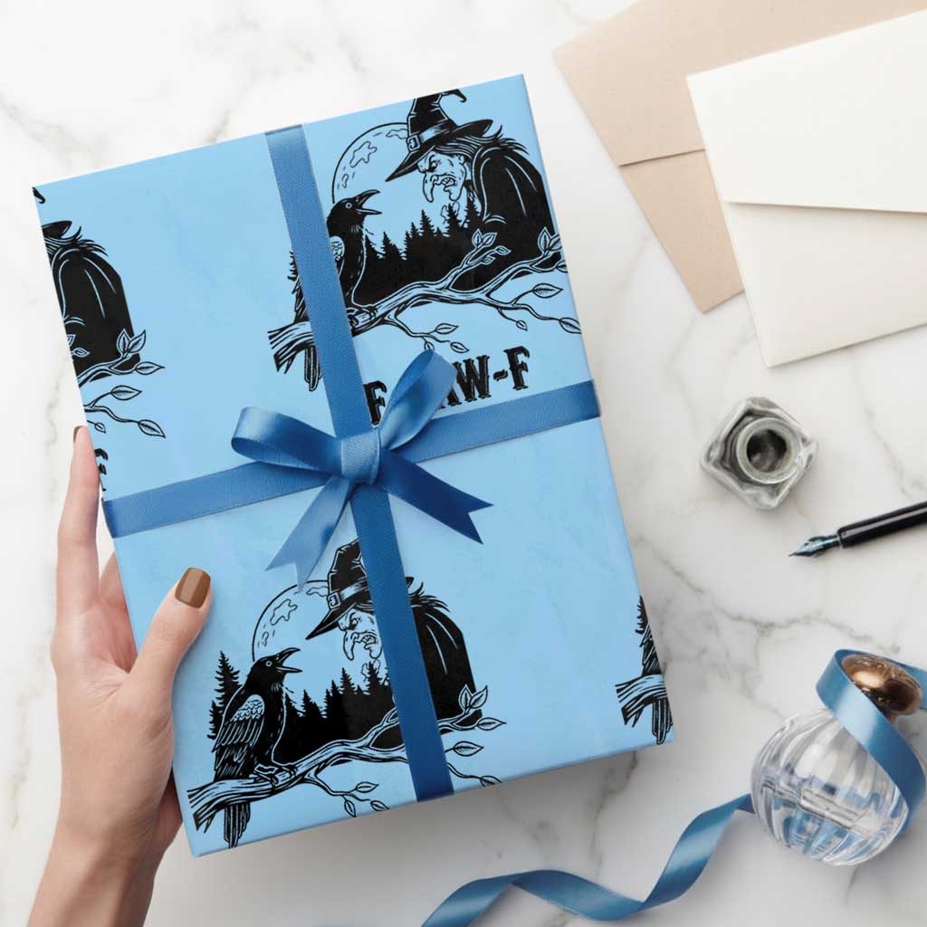 F Caw F Gothic Raven and Witch Wrapping Paper Roll Funny Halloween Spooky October Vibes - Wonder Print Shop