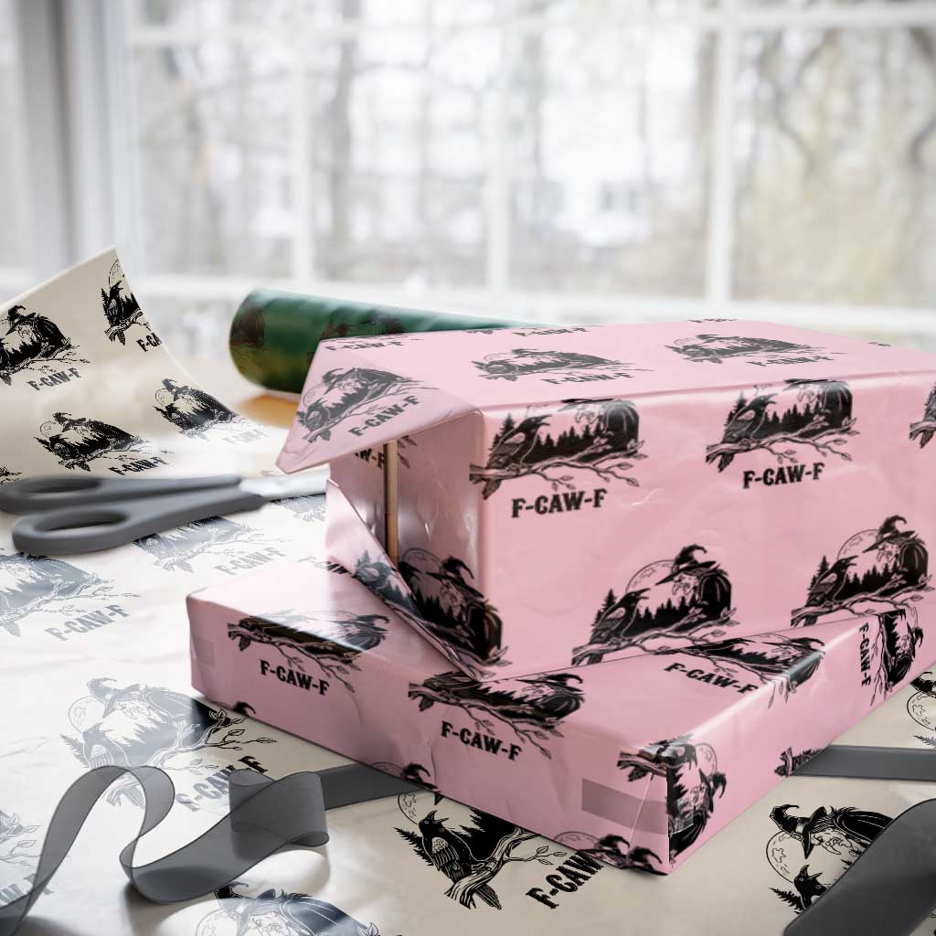 F Caw F Gothic Raven and Witch Wrapping Paper Roll Funny Halloween Spooky October Vibes - Wonder Print Shop