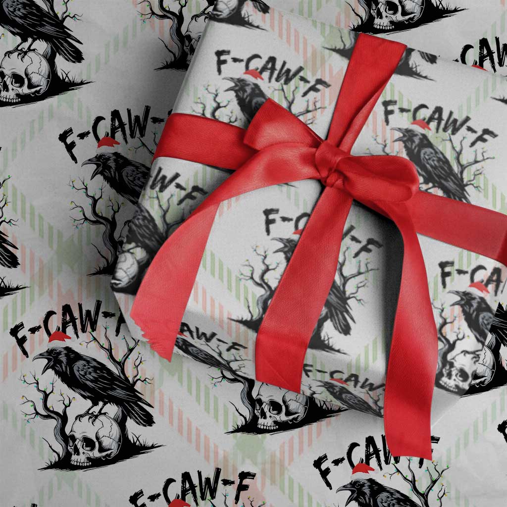 F Caw F Gothic Xmas Raven Wrapping Paper Roll With Skull Funny Dark Holiday Humor Spooky Season - Wonder Print Shop