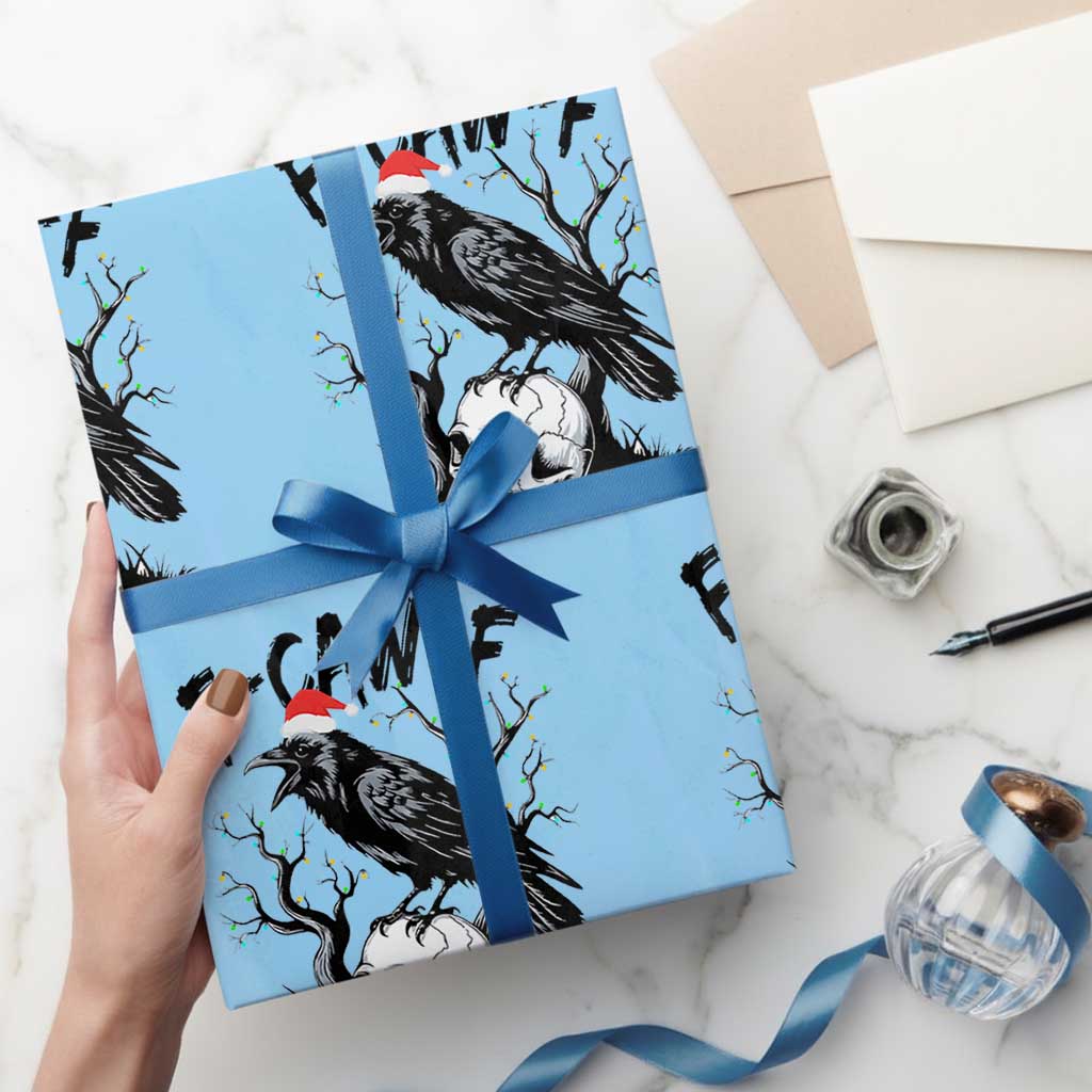 F Caw F Gothic Xmas Raven Wrapping Paper Roll With Skull Funny Dark Holiday Humor Spooky Season - Wonder Print Shop