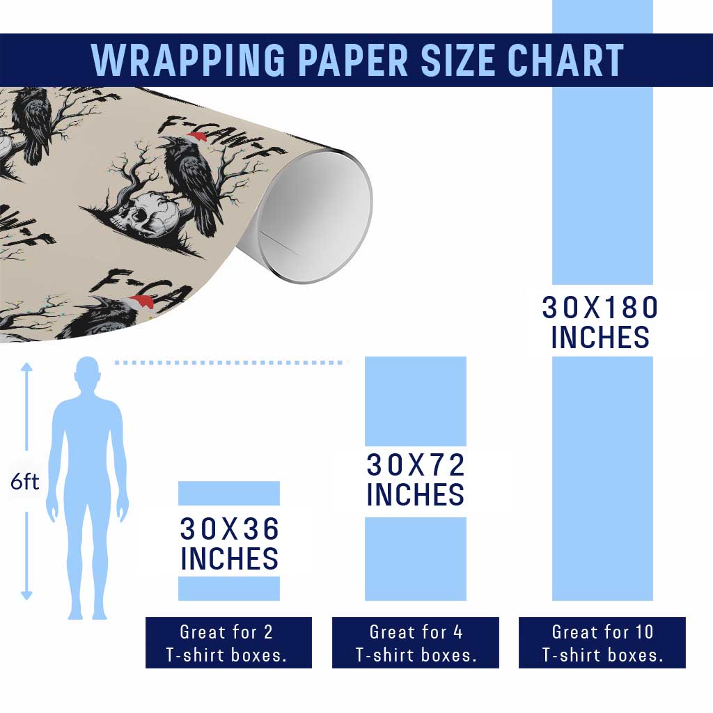 F Caw F Gothic Xmas Raven Wrapping Paper Roll With Skull Funny Dark Holiday Humor Spooky Season - Wonder Print Shop