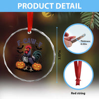 F Caw F Halloween Chicken Skeleton Crystal Glass Ornament Spooky Funny Rooster Meme TS02