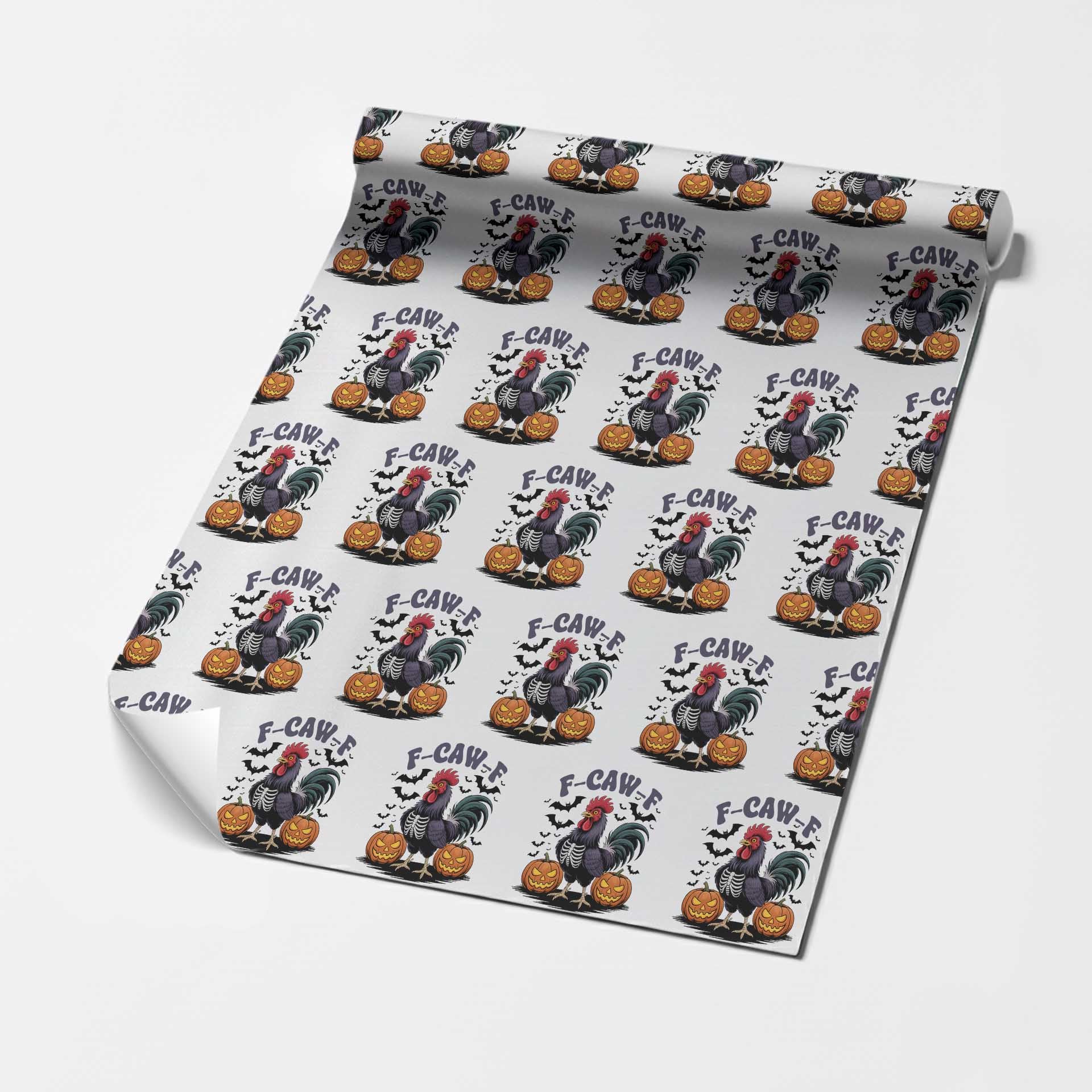 F Caw F Halloween Chicken Skeleton Wrapping Paper Roll Spooky Funny Rooster Meme TS02