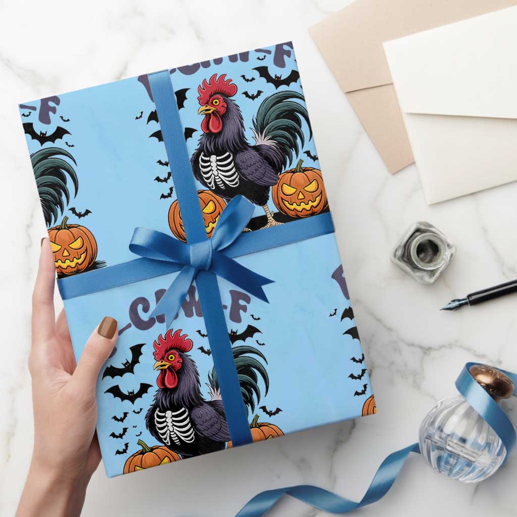 F Caw F Halloween Chicken Skeleton Wrapping Paper Roll Spooky Funny Rooster Meme TS02