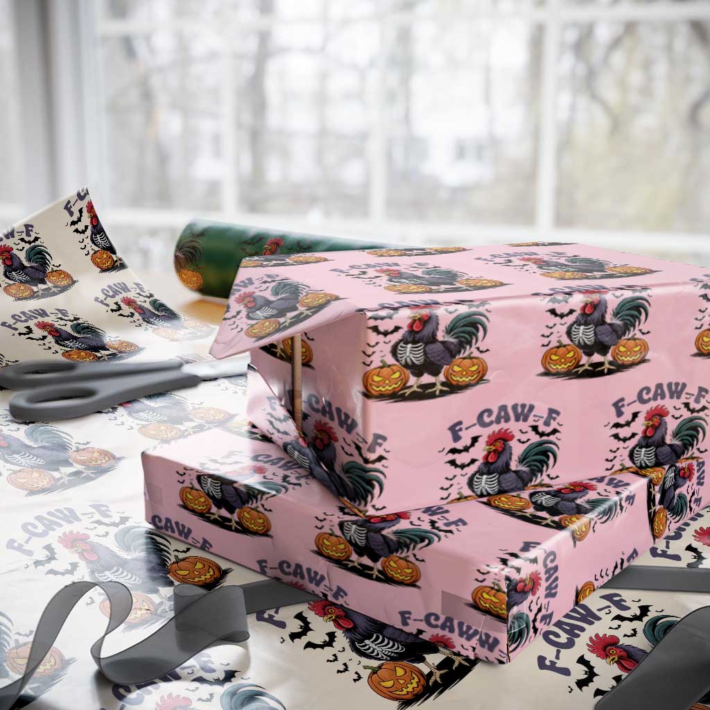 F Caw F Halloween Chicken Skeleton Wrapping Paper Roll Spooky Funny Rooster Meme TS02