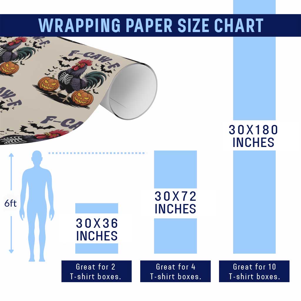F Caw F Halloween Chicken Skeleton Wrapping Paper Roll Spooky Funny Rooster Meme TS02