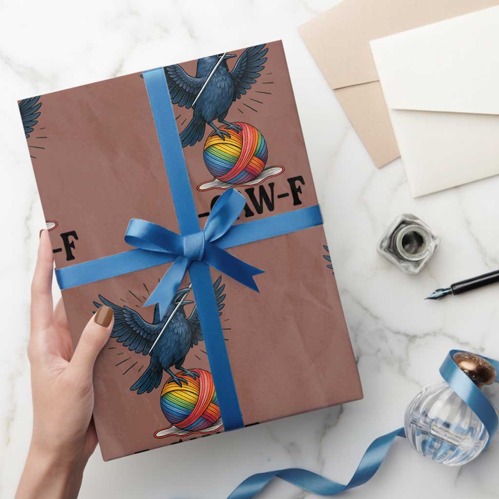 F Caw F I Am Knitting Wrapping Paper Roll Funny Raven Gift For Knitter - Wonder Print Shop