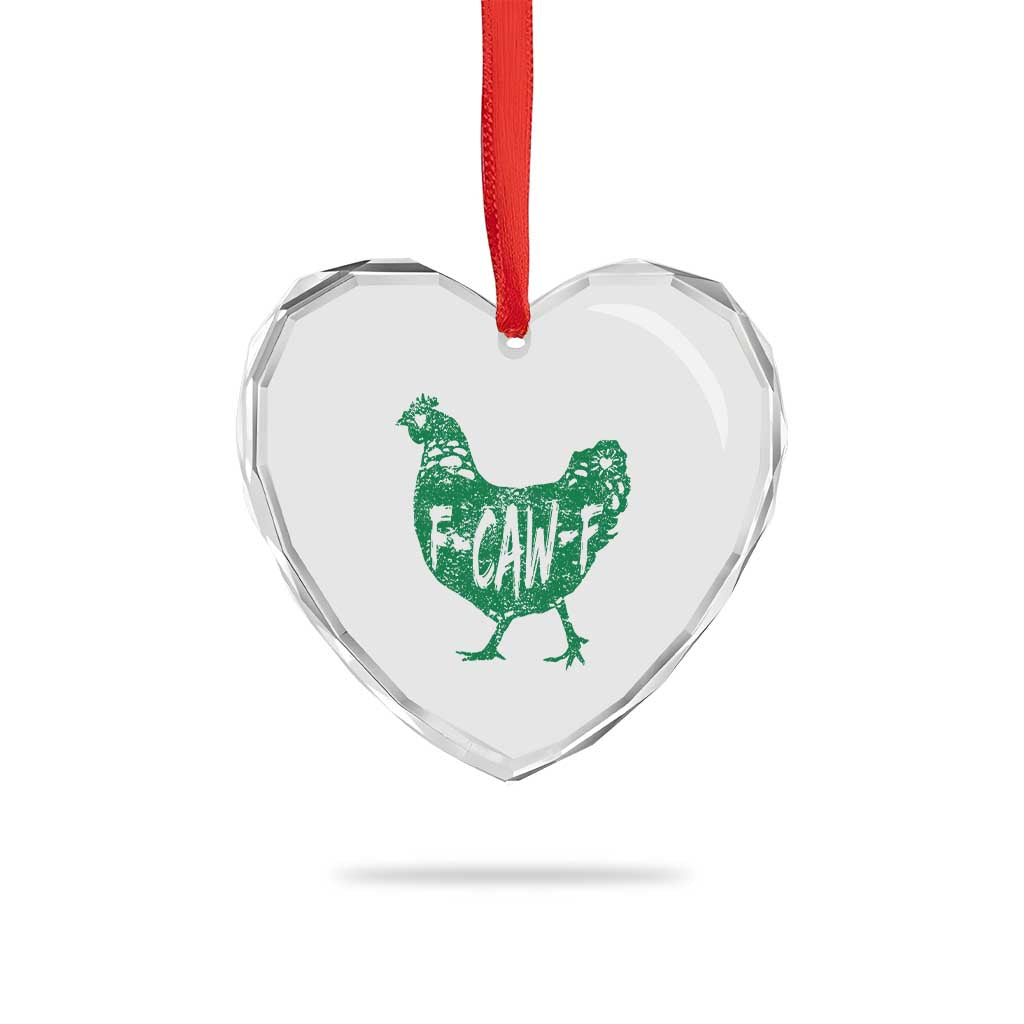 F Caw F Lucky Chicken Heart Crystal Glass Ornament Funny St Patricks Day