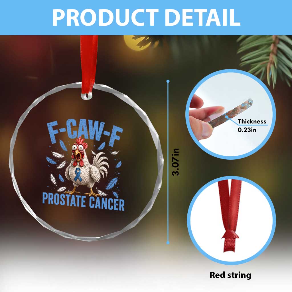 F-Caw-F Prostate Cancer Awareness Chicken Crystal Glass Ornament Funny Blue Ribbon Support