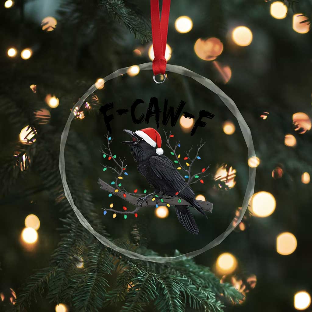 F Caw F Raven Christmas Crystal Glass Ornament Funny Dark Holiday Humor Spooky Season - Wonder Print Shop