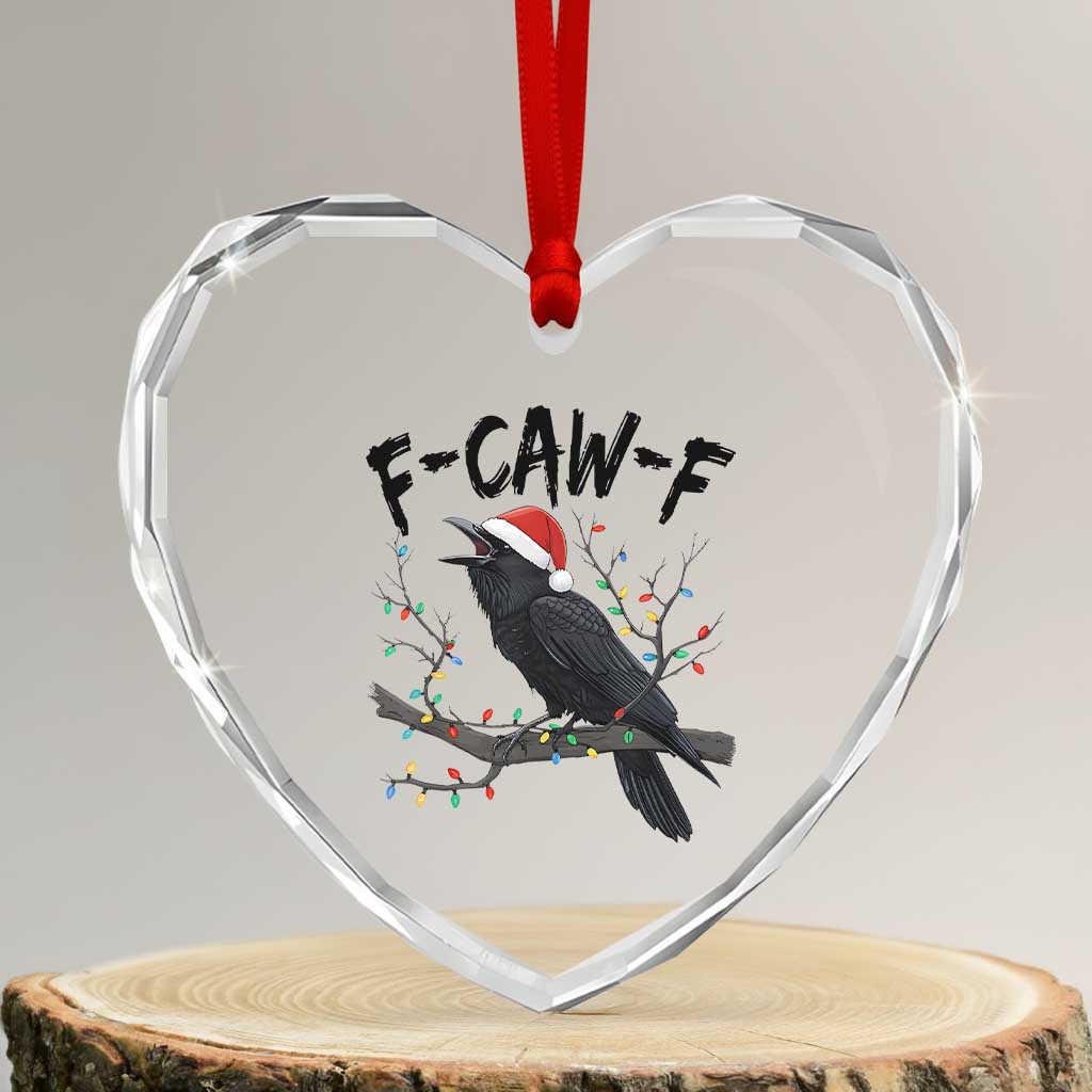 F Caw F Raven Christmas Heart Crystal Glass Ornament Funny Dark Holiday Humor Spooky Season - Wonder Print Shop