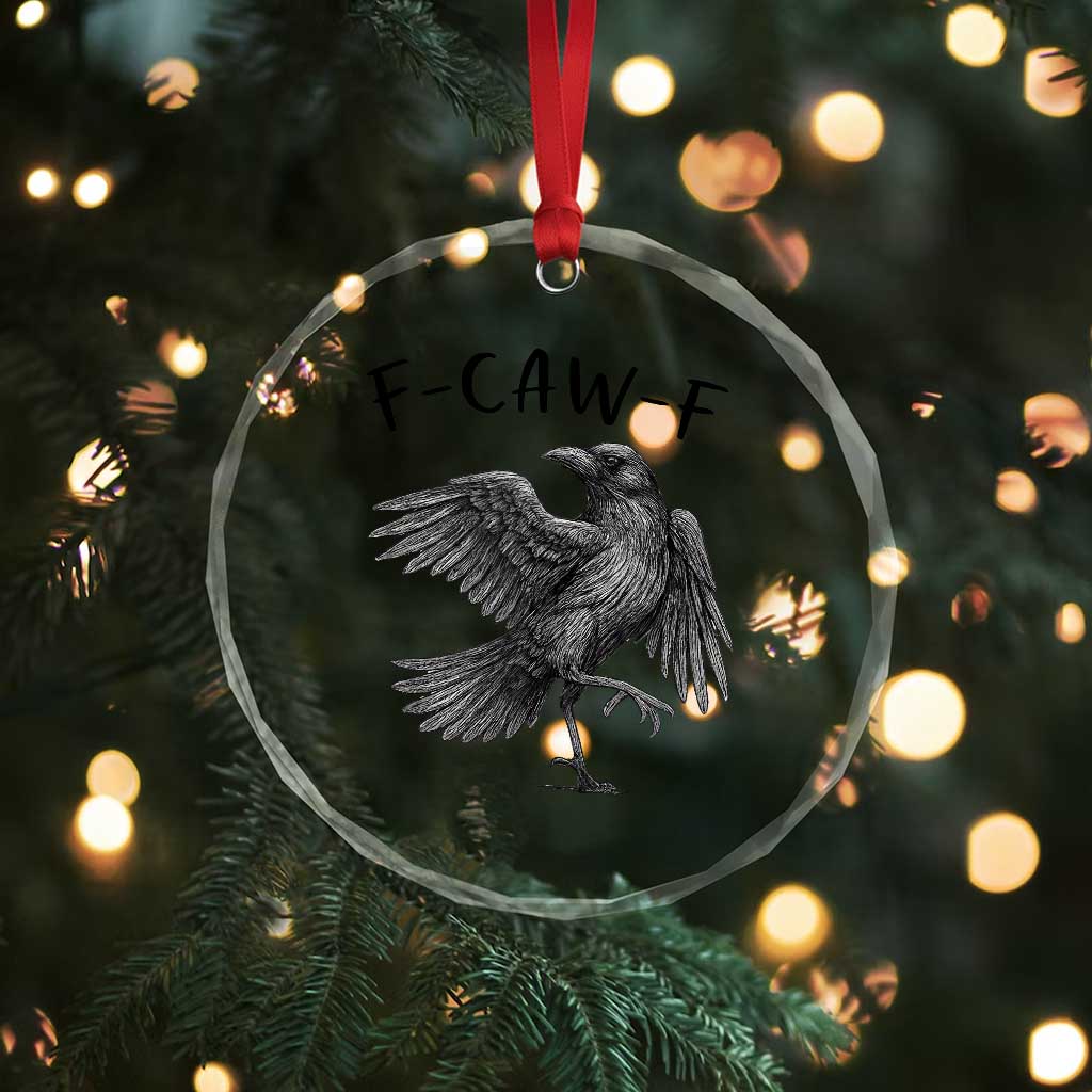 F Caw F Raven Graphic Crystal Glass Ornament Funny Sarcastic Bird with Attitude TS02