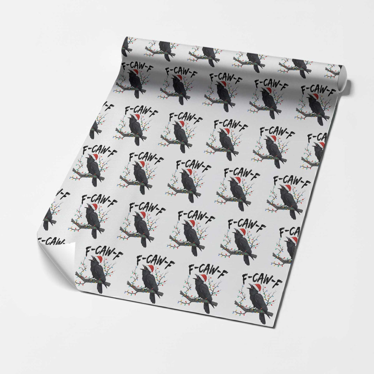F Caw F Raven Xmas Wrapping Paper Roll Funny Dark Holiday Humor Spooky Season - Wonder Print Shop
