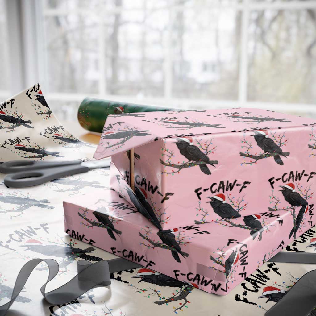 F Caw F Raven Xmas Wrapping Paper Roll Funny Dark Holiday Humor Spooky Season - Wonder Print Shop