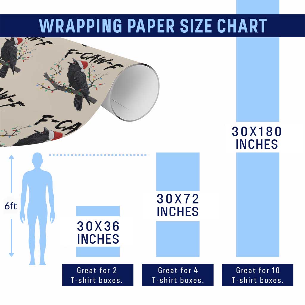 F Caw F Raven Xmas Wrapping Paper Roll Funny Dark Holiday Humor Spooky Season - Wonder Print Shop
