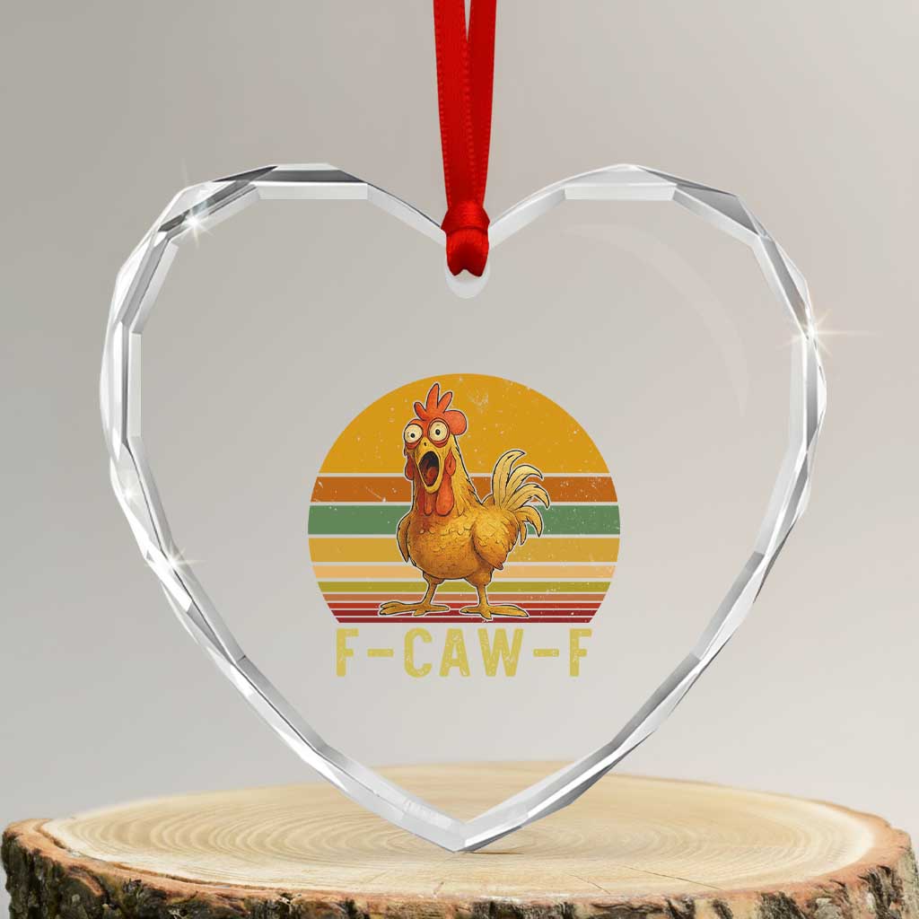 F Caw F Retro Chicken Meme Heart Crystal Glass Ornament Vintage Sunset Poultry Graphic Loud Bird Energy - Wonder Print Shop