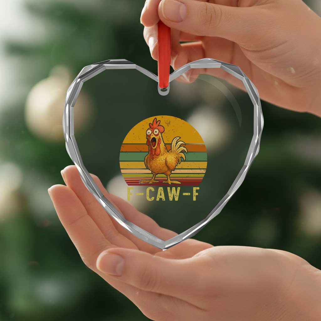 F Caw F Retro Chicken Meme Heart Crystal Glass Ornament Vintage Sunset Poultry Graphic Loud Bird Energy - Wonder Print Shop