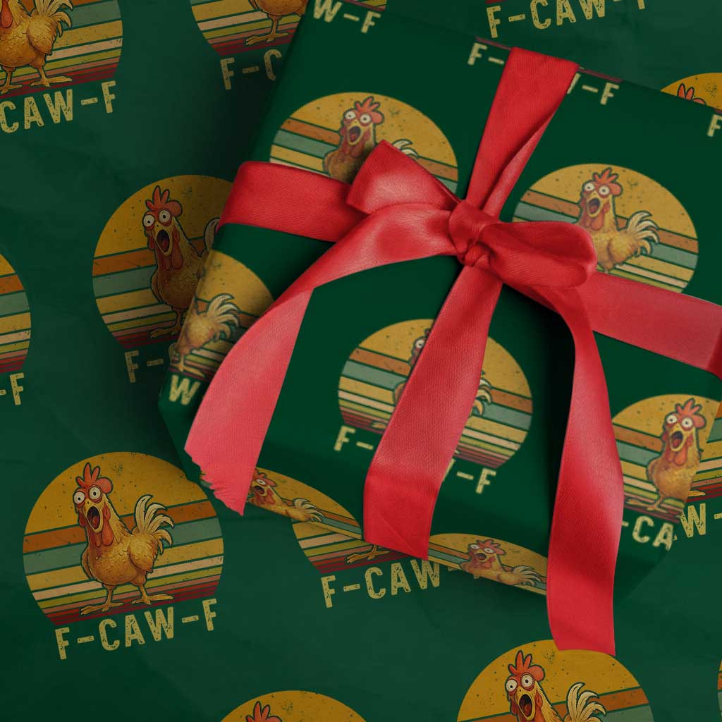 F Caw F Retro Chicken Meme Wrapping Paper Roll Vintage Sunset Poultry Graphic Loud Bird Energy