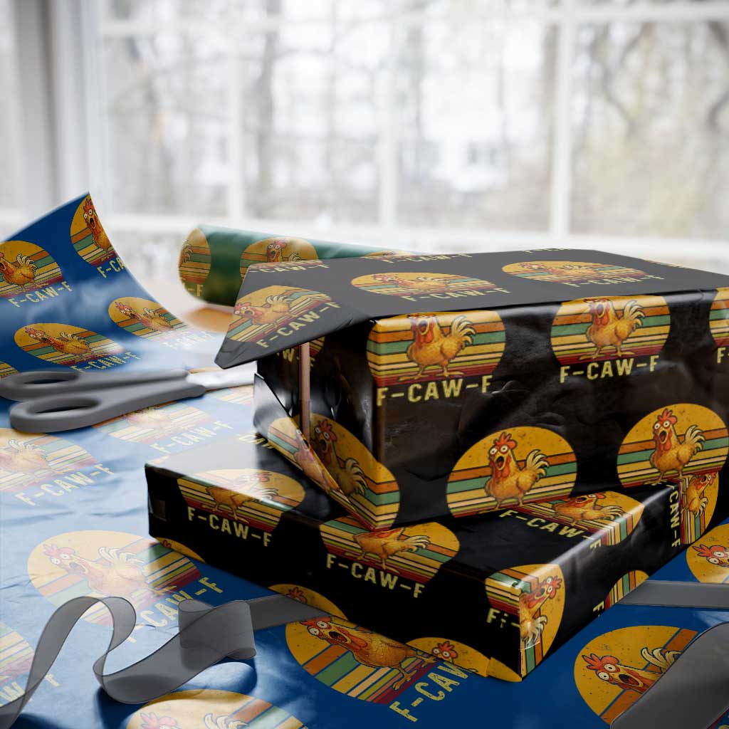 F Caw F Retro Chicken Meme Wrapping Paper Roll Vintage Sunset Poultry Graphic Loud Bird Energy