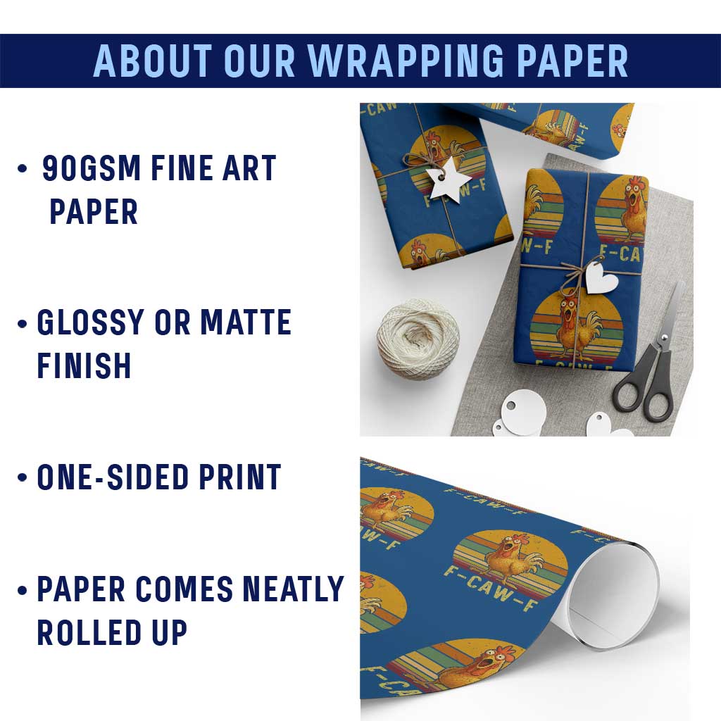 F Caw F Retro Chicken Meme Wrapping Paper Roll Vintage Sunset Poultry Graphic Loud Bird Energy