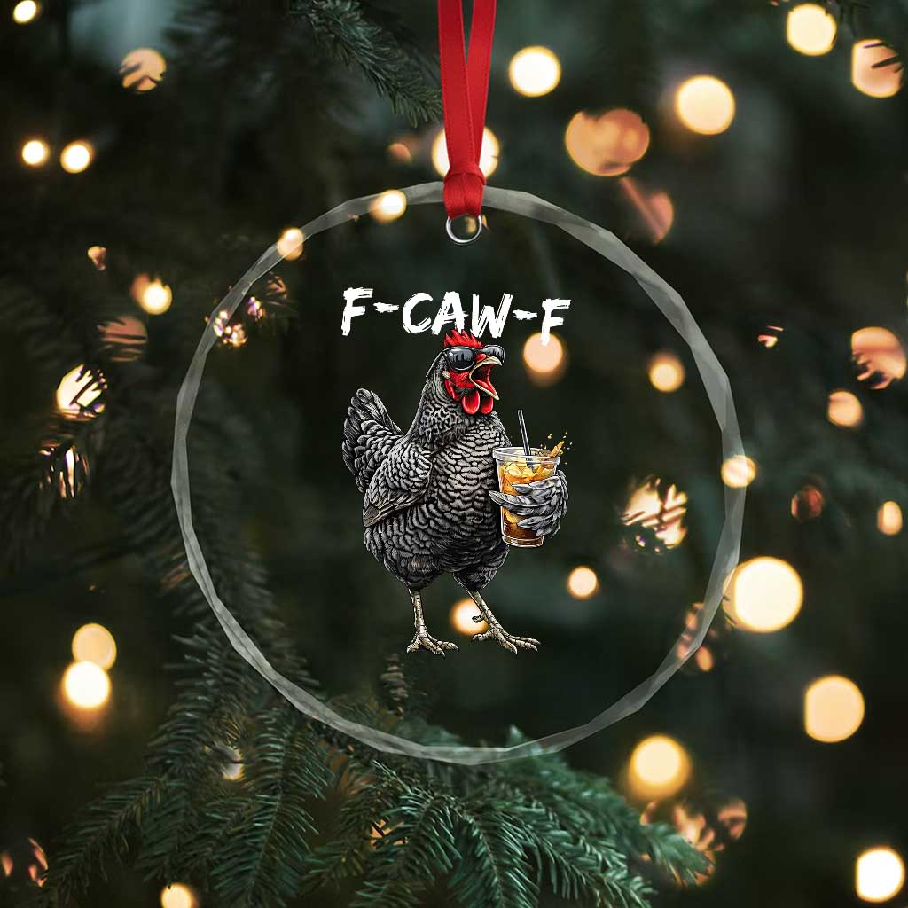 F-CAW-F Sarcastic Chicken Drinking Coffee Crystal Glass Ornament Funny Morning Mood Grumpy Hen Iced Coffee Lover