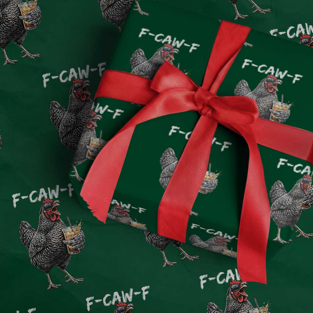 F-CAW-F Sarcastic Chicken Drinking Coffee Wrapping Paper Roll Funny Morning Mood Grumpy Hen Iced Coffee Lover