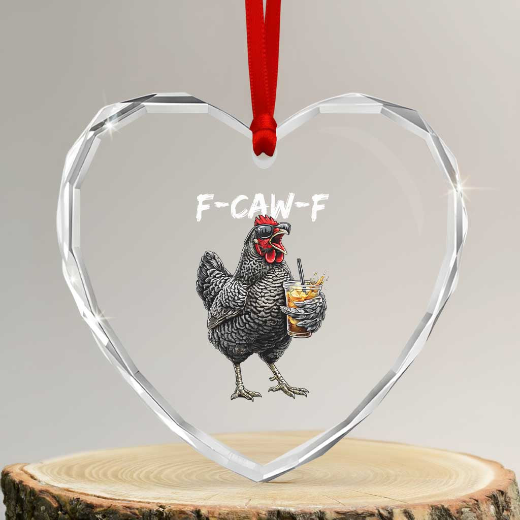 F-CAW-F Sarcastic Chicken Drinking Coffee Heart Crystal Glass Ornament Funny Morning Mood Grumpy Hen Iced Coffee Lover