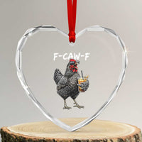F-CAW-F Sarcastic Chicken Drinking Coffee Heart Crystal Glass Ornament Funny Morning Mood Grumpy Hen Iced Coffee Lover